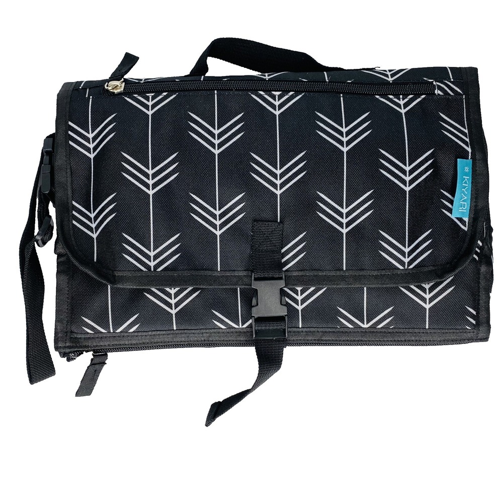 Kiyari Portable Diaper Changing Pad w/ Head Pillow Travel Organizer Black White‎